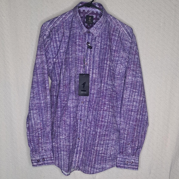 NWT Like No Other Purple Casual Button Down Shirt with Textured Design - Picture 1 of 7